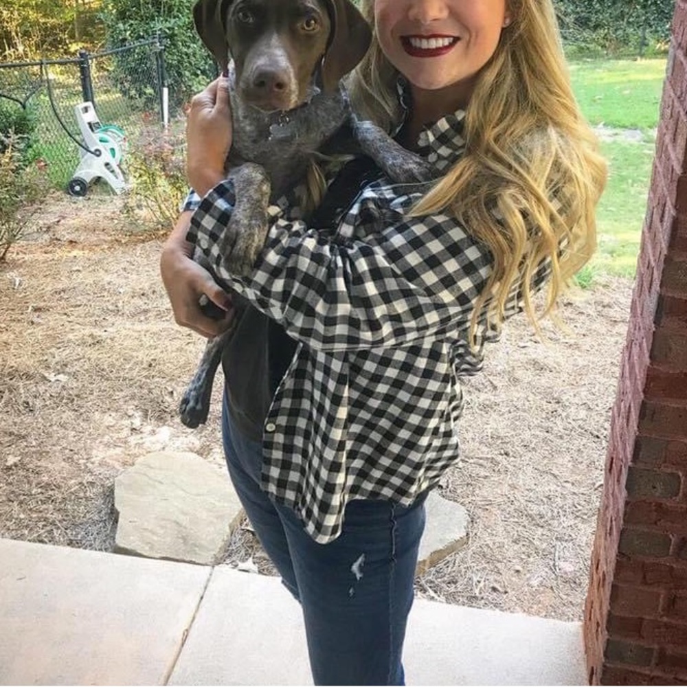 Small black and white plaid pattern cotton button down
